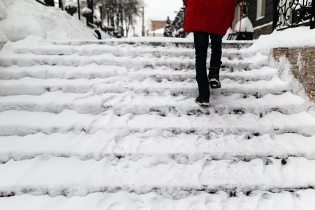 Walking on steps with snow